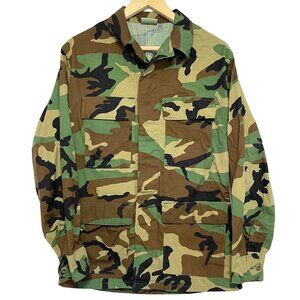 Vintage US Army Jacket Size S Woodland Camo Hot Weather Coat Canvas Combat BDU
